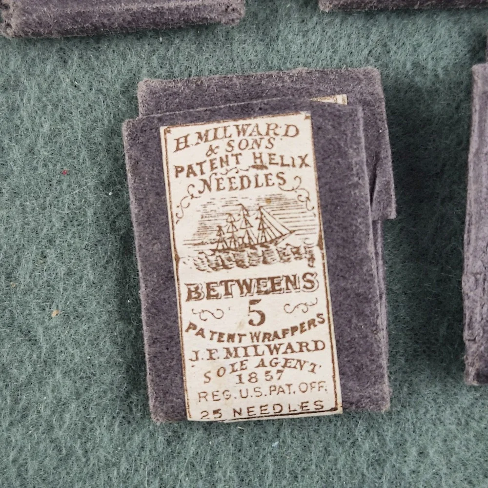 5x Antique H. Milward & Sons Patent Helix Needles SHARPS BETWEENS No. 4 & 5 1857